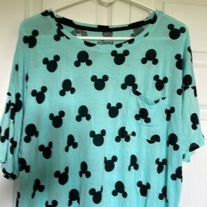 Women’s L Aqua Disney Shirt Mickey Mouse ears pjs top short sleeve 5% spandex